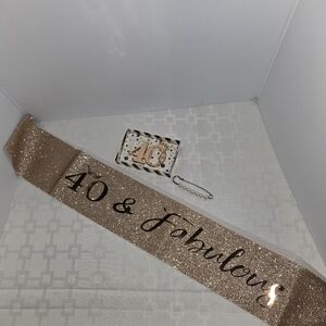 40th Birthday Cake Topper, Glittery Sash "40 & Fabulous" NWT